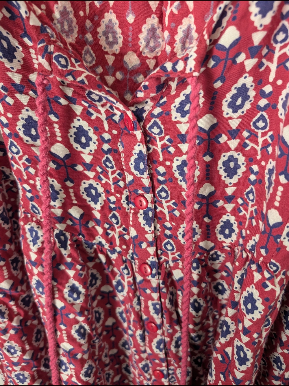 Roxy Red Geometric Boho Ruffle Sleeve Tunic - Picture 3 of 4